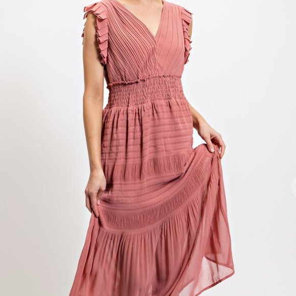 Dresses & Skirts - 175. Back Tie Pleated Midi Dress with Lining